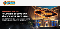 Wyns Casino Willkommensbonus - 100 % Bonus bis zu 500 € + 200 Freispiele